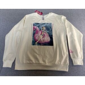 Barbie Size Medium Crew Neck Sweatshirt Pink and Cream Vacay Mode Fun Character